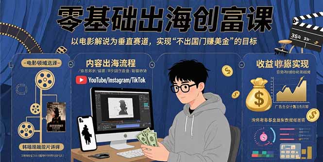 零基础出海创富课：以电影解说为垂直赛道，实现不出国门赚美金的目标-117资源网