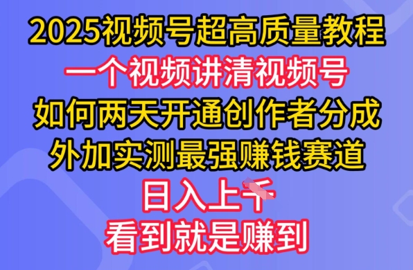 2025视频号超高质量教程，两天开通创作者分成，外加实测最强挣钱赛道，日入多张-117资源网