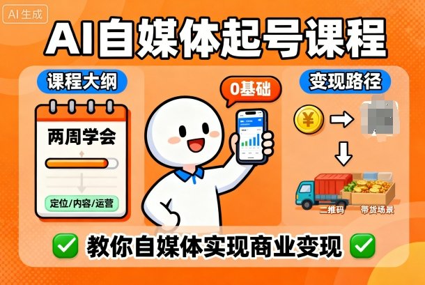 AI自媒体起号课程，0基础小白两周学会，教你自媒体实现商业变现-117资源网