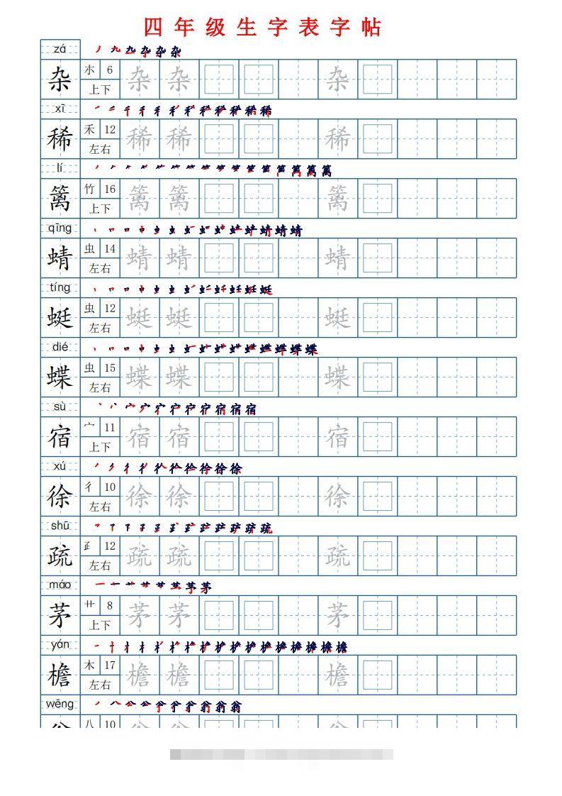 【生字表字帖250个（偏旁部首+笔顺+拼音21页）】四下语文-117资源网