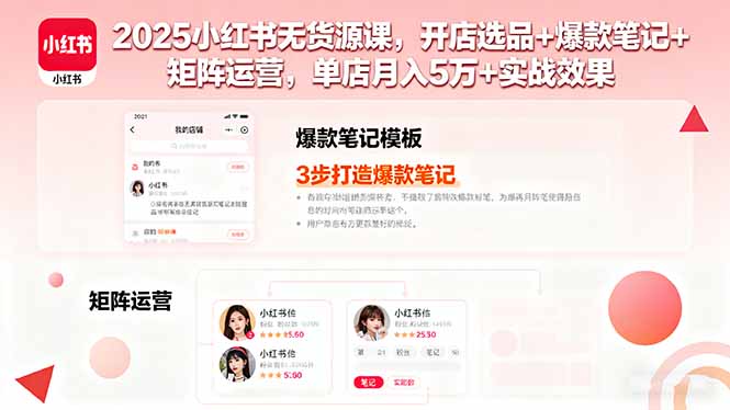 2025小红书无货源课，开店选品+爆款笔记+矩阵运营，单店月入5万+实战效果-117资源网