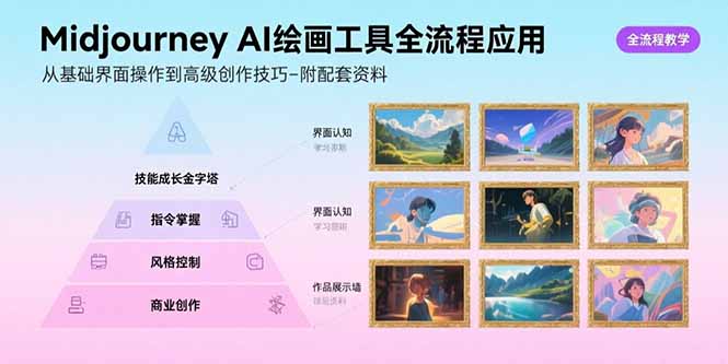 Midjourney AI绘画工具全流程应用，从基础界面操作到高级创作-附配套资料-117资源网