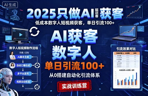 2025只做AI获客，AI超级获客实训营，低成本数字人短视频获客，单日引流100+-117资源网