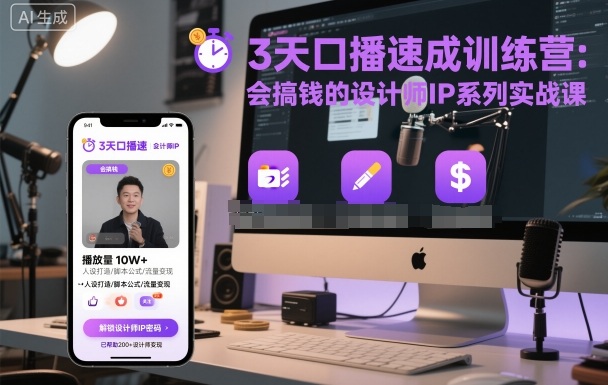 3天口播速成训练营，会搞钱的设计师IP系列实战课-117资源网