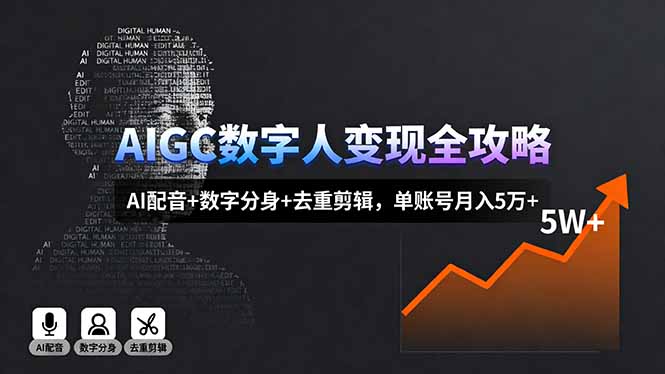 AIGC数字人变现全攻略，AI配音+数字分身+去重剪辑，单账号月入5万+-117资源网