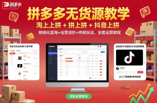 拼多多无货源教学，淘上拼+拼上拼+抖上拼，精细化蓝海+运营进阶+终极玩法，全套运营教程-117资源网