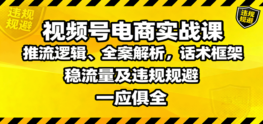 视频号电商实战课：推流逻辑、全案解析，话术框架，稳流量及违规规避等-117资源网
