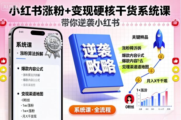 小红书涨粉+变现硬核干货系统课，带你逆袭小红书-117资源网