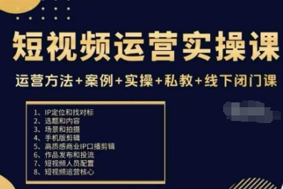 短视频运营实操课，运营方法+案例+实操+私教+线下闭门课-117资源网