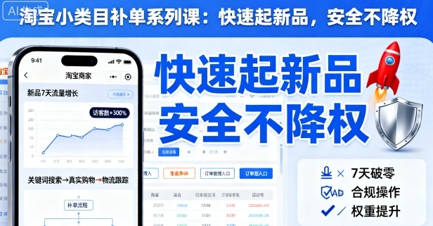 淘宝小类目补单系列课，快速起新品，安全不降权-117资源网