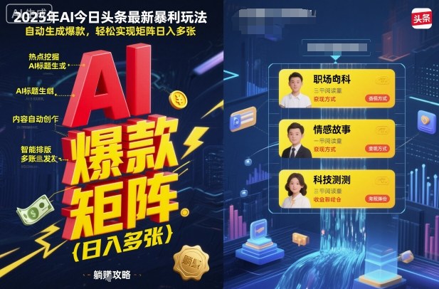 2025年AI今日头条最新暴利玩法，自动生成爆款，轻松实现矩阵日入多张-117资源网