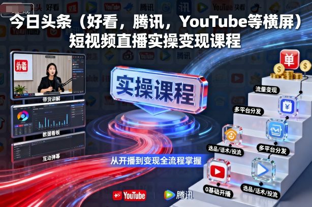 今日头条(好看，腾讯，YouTube等横屏)短视频直播实操变现课程-117资源网