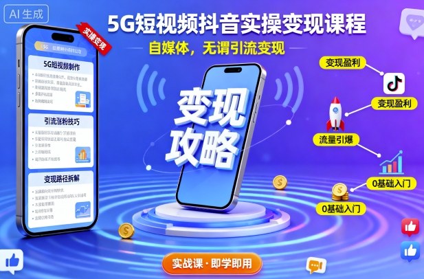 5G短视频抖音实操变现课程，自媒体，无谓引流变现-117资源网