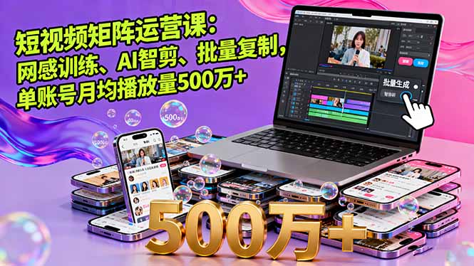 短视频矩阵运营课：网感训练、AI智剪、批量复制，单账号月均播放量500万+-117资源网