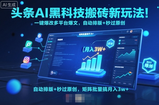 头条AI黑科技搬砖新玩法!一键爆改多平台爆文,自动排版+秒过原创,矩阵批量搞月入3w+【揭秘】-117资源网
