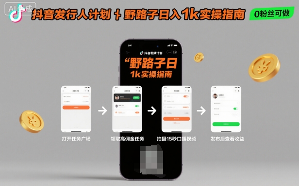 抖音发行人计划全新野路子玩法，随时随地，只要有手机，就能操作，日入1k+【揭秘】-117资源网