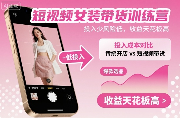 短视频女装带货训练营，投入少风险低，收益天花板高-117资源网