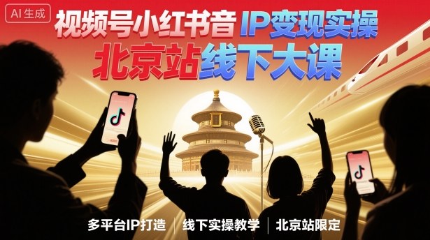 视频号小红书抖音IP变现实操北京站线下大课，40+行业短视频高变现姿势，100+IP高变现实操技术-117资源网